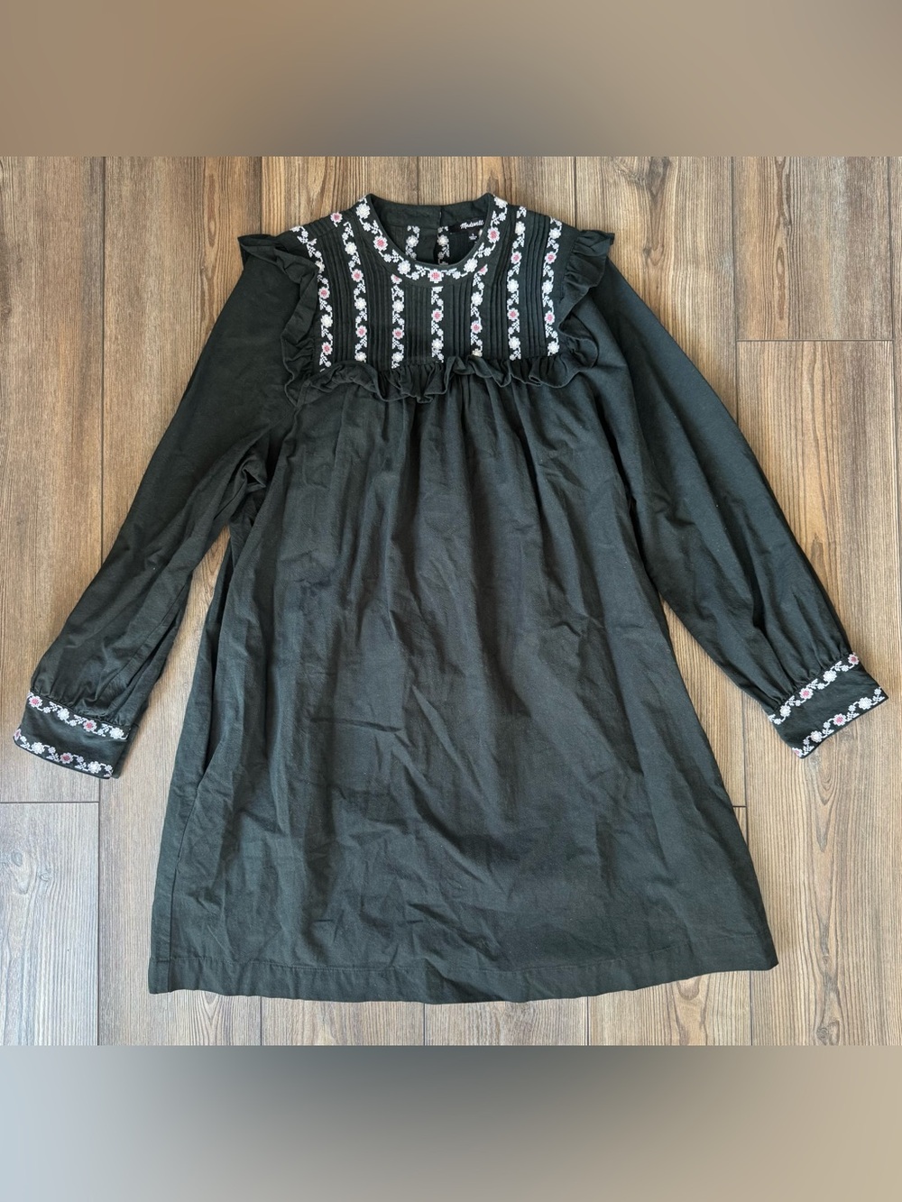 Madewell Black Floral-Embroidered Midi Dress